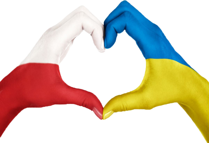 dłonie w kolorach polsko ukraińskich flag ułożone w kształt serca