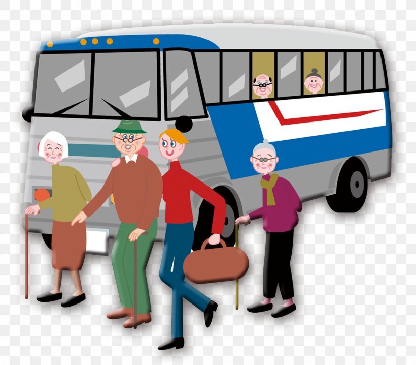 animacja przedstawiająca seniorów zmierzających do autobusu