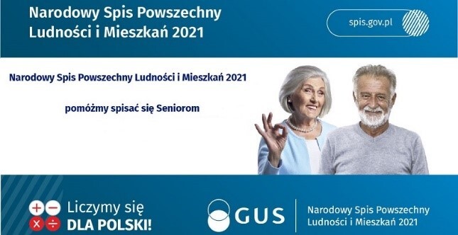 para seniorów na plakacie reklamującym narodowy spis powszechny 2021